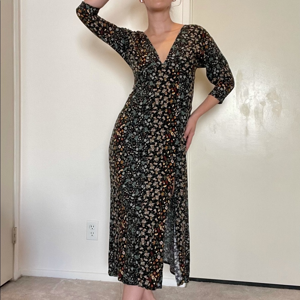 Stradivarius Black Floral dress - size L